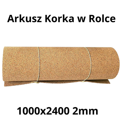 Arkusz korka w rolce 1000×2400 mm – grubość 2mm – dekoracje i DIY – 1 szt.