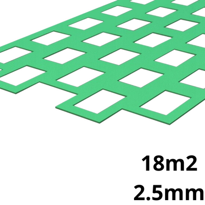 2.5mm XPS thermo-laminate underlay for underfloor heating systems, compatible with wood and vinyl, covers 6-42m², optimized heat transfer