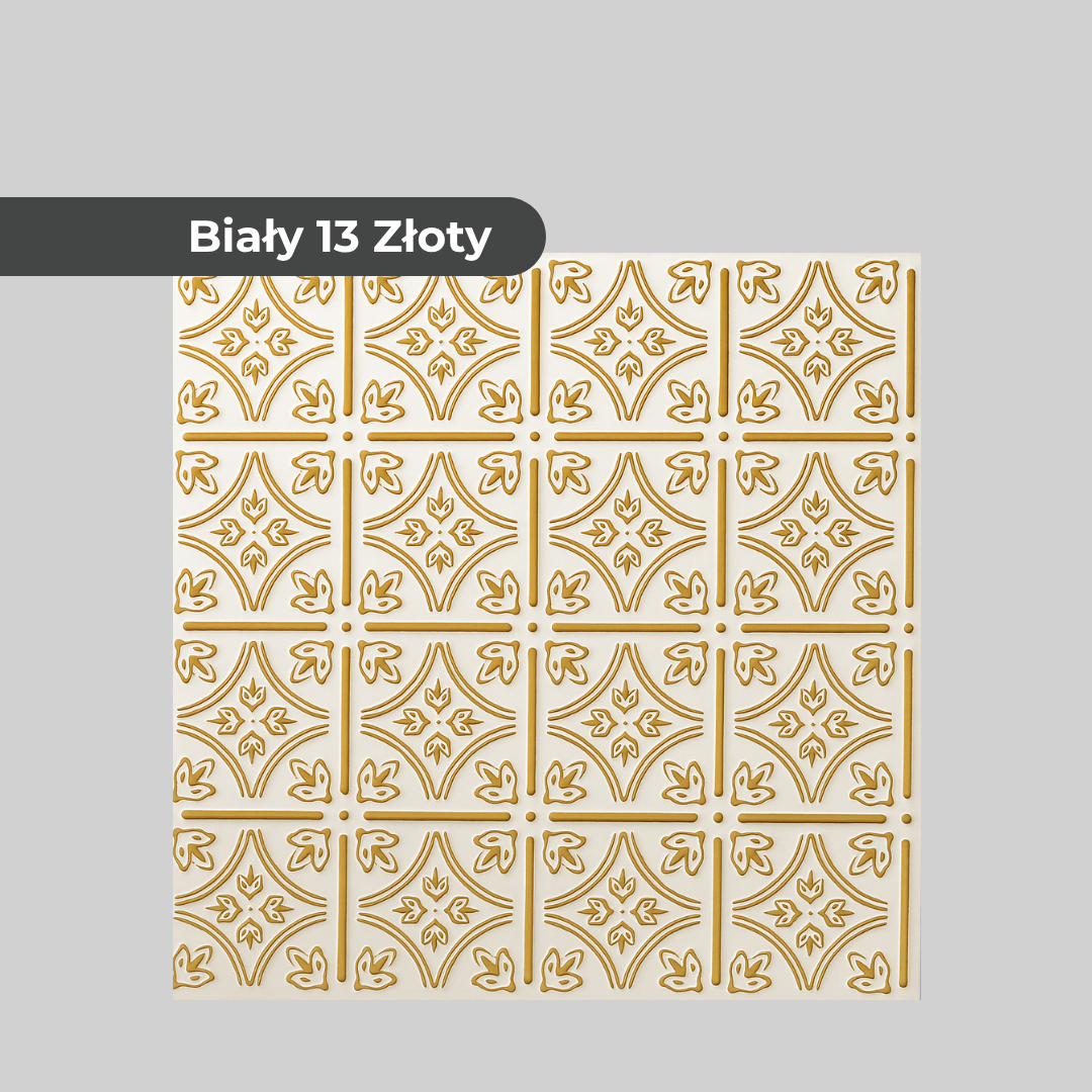 Biały 13 (Złoty): Dekoracyjne Panele Sufitowe i Ścienne 2m2 8 Paneli