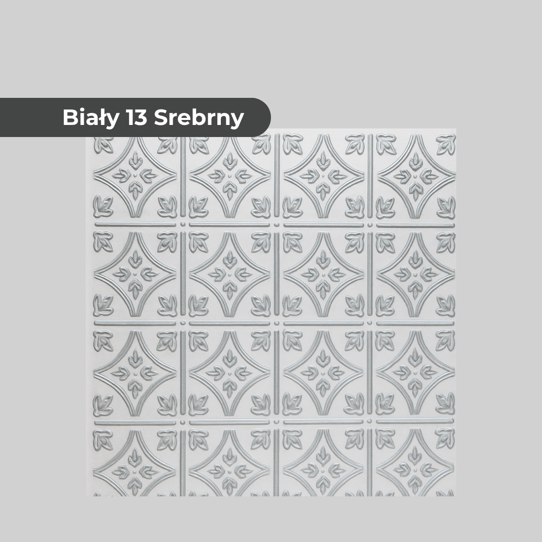 Biały 13 (Srebrny): Dekoracyjne Panele Sufitowe i Ścienne 2m2 8 Paneli